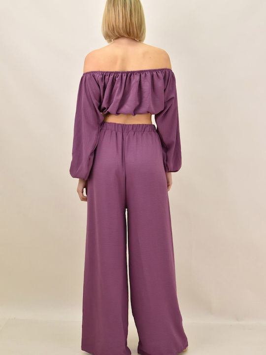 Women's Purple Set with High-waisted Pants with Elastic