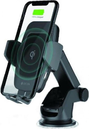 Devia Car Mobile Mount with Adjustable Hooks and Wireless Charging Black
