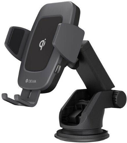 Devia Car Mobile Mount with Adjustable Hooks and Wireless Charging Black