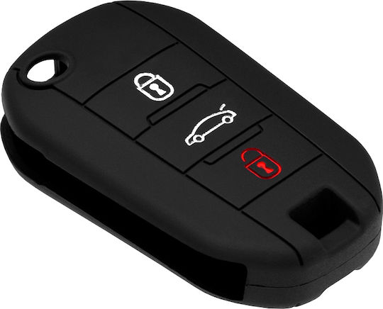 Car Key Cover Case made of with 3 Buttons for Peugeot in Black Color