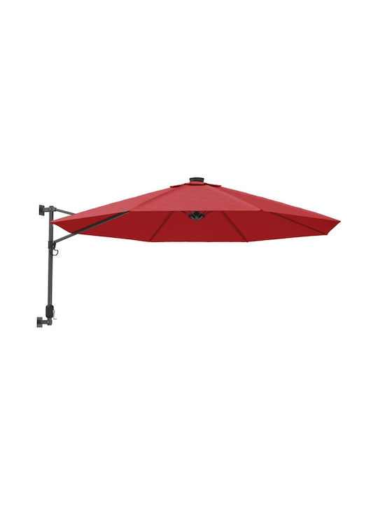 Garten & Terrassen Sonnenschirm Wandmontage Rund Aluminium Rot mit LED-Beleuchtung Ø2.9m
