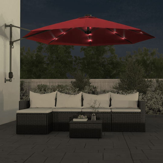 Wall Mounted Circular Aluminum Parasol Red Diameter 2.9m
