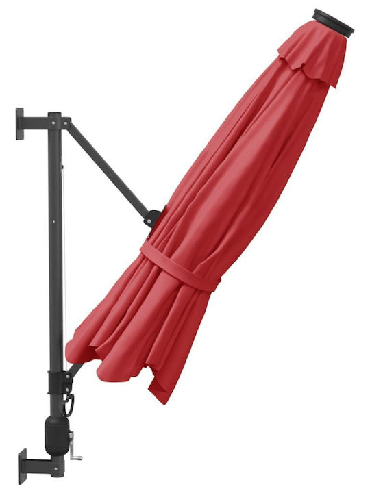 Garten & Terrassen Sonnenschirm Wandmontage Rund Aluminium Rot mit LED-Beleuchtung Ø2.9m