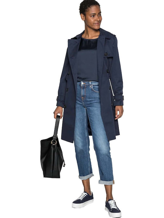 Damen Sommer Bluse Satin Kurzärmelig Blau