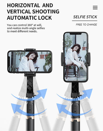 Techsuit Q08 Selfie-Stick mit Bluetooth / Fernsteuerung Schwarz