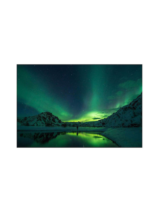 A Person Standing In Front Of A Body Of Water Under A Green And Purple Sky Painting on Canvas 30x20cm