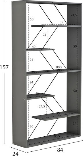 Βιβλιοθήκη Tars Γκρι 84x24x157εκ.