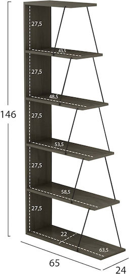 Βιβλιοθήκη Olive Grey 65x24x146εκ.