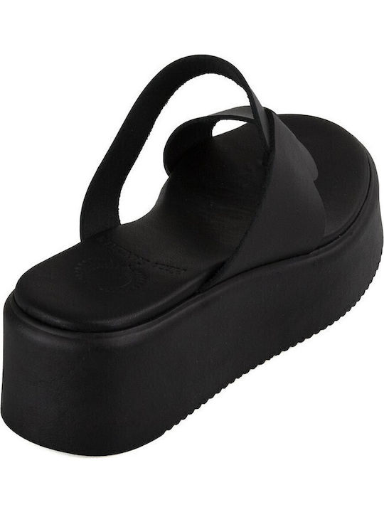 Leder Flache Sandalen für Damen Flatforms in Schwarz Farbe