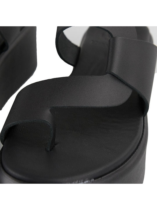Leder Flache Sandalen für Damen Flatforms in Schwarz Farbe