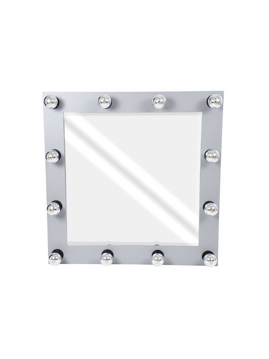GloboStar Като Огледало за Стена с Сив Дърво Рамка & LED Осветление 80x80см 1бр
