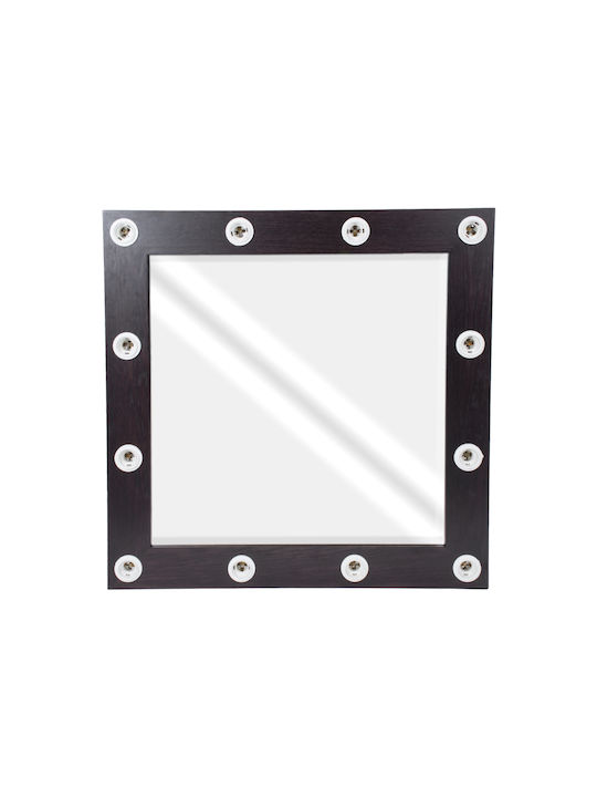 GloboStar Като Огледало за Стена с Черен Дърво Рамка & LED Осветление 80x80см 1бр
