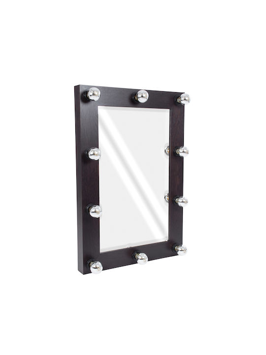 GloboStar Като Огледало за Стена с Кафяв Дърво Рамка & LED Осветление 90x60см 1бр