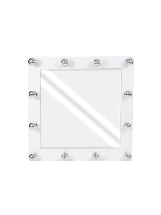 GloboStar Oglindă de Perete cu Alb Ramă din Lemn & Iluminare LED 80x80cm 1buc