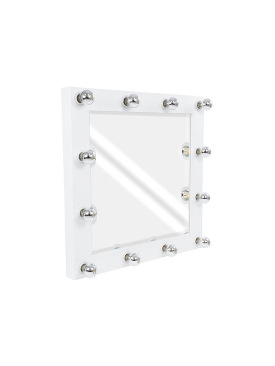 GloboStar Oglindă de Perete cu Alb Ramă din Lemn & Iluminare LED 80x80cm 1buc