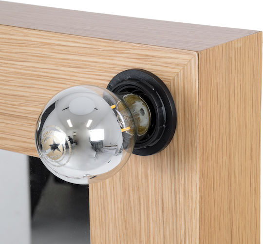 GloboStar Makeup Mirror Wall Mirror with Beige Wooden Frame & LED Lighting 80x80cm 1pcs