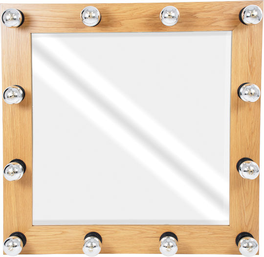 GloboStar Makeup Mirror Wall Mirror with Beige Wooden Frame & LED Lighting 80x80cm 1pcs