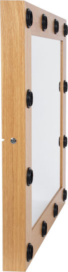 GloboStar Makeup Mirror Wall Mirror with Beige Wooden Frame & LED Lighting 80x80cm 1pcs