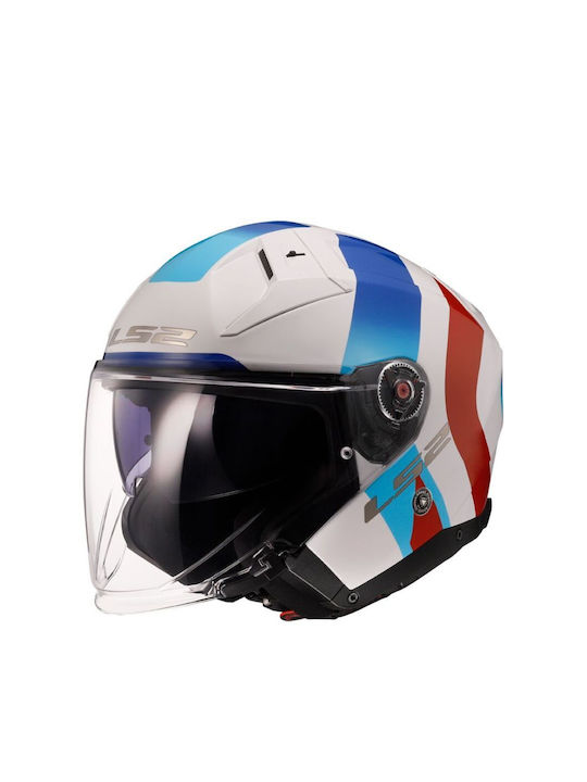 LS2 Infinity II White / Blue / Red Motorcycle Helmet Jet ECE 22.06 with Sunvisor 36603 21 23