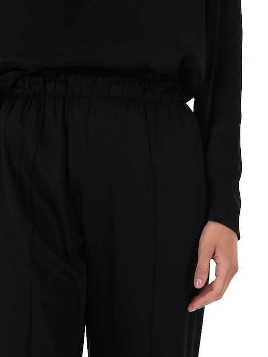 Damen Stoff Hose mit Gummizug Schwarz