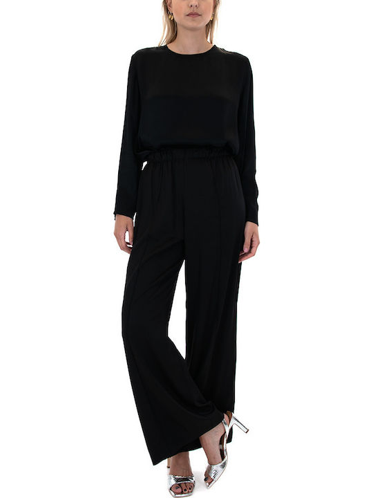 Damen Stoff Hose mit Gummizug Schwarz