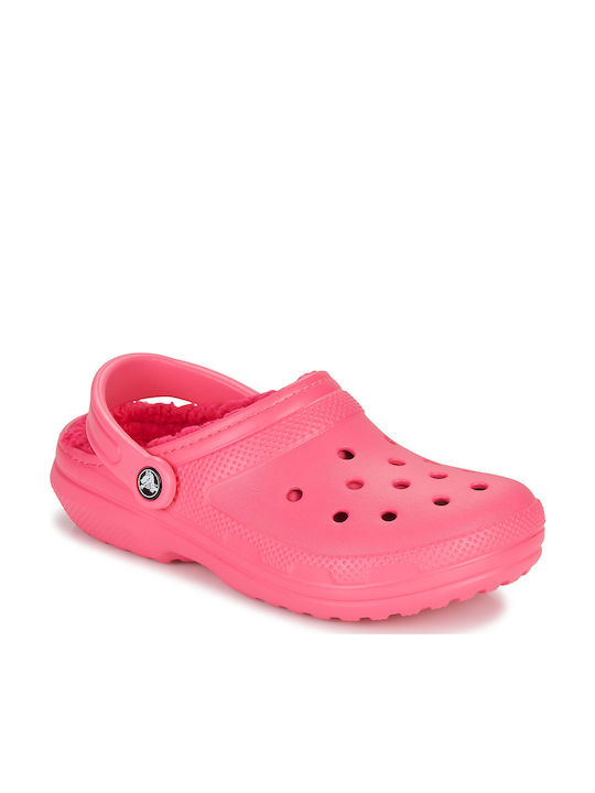 Crocs Classic Fuzz Lined Γυναικεία Σαμπό με Γούνα Ροζ 203591-6VZ