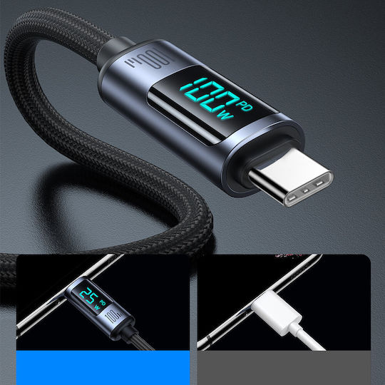 Joyroom S-CC100A16 LED / Braided USB 2.0 Cable USB-C male - USB-C 100W PD Μαύρο 1.2m