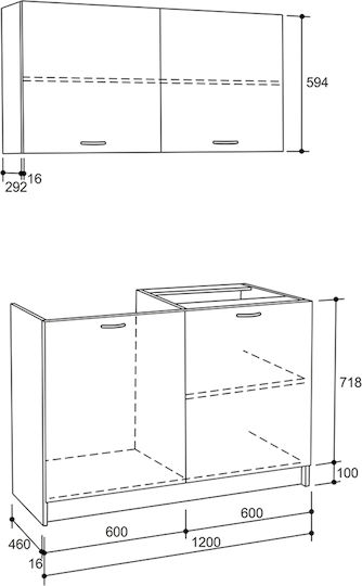 Σετ Ντουλάπια Κουζίνας Κρεμαστά & Δαπέδου Blaine 120x46cm Γκρι