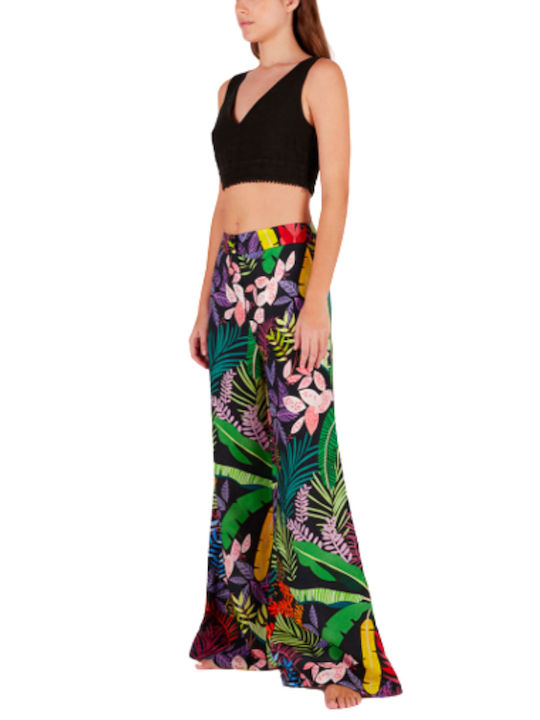 120% Lino Damen Stoff Palazzo-Hose Blumen