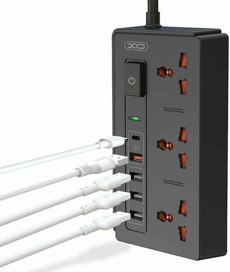 XO XO Πολύπριζο 3 Θέσεων με 4 USB-A, Διακόπτη και Καλώδιο 1.8m Αγγλίας (Type G)