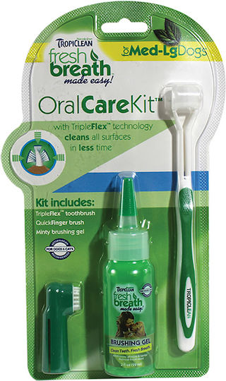 Tropiclean Fresh Breath Oral Care Kit Large Zahnpflege Set Hund gegen Mundgeruch für Große Rassen mit Geschmack Minze 59ml