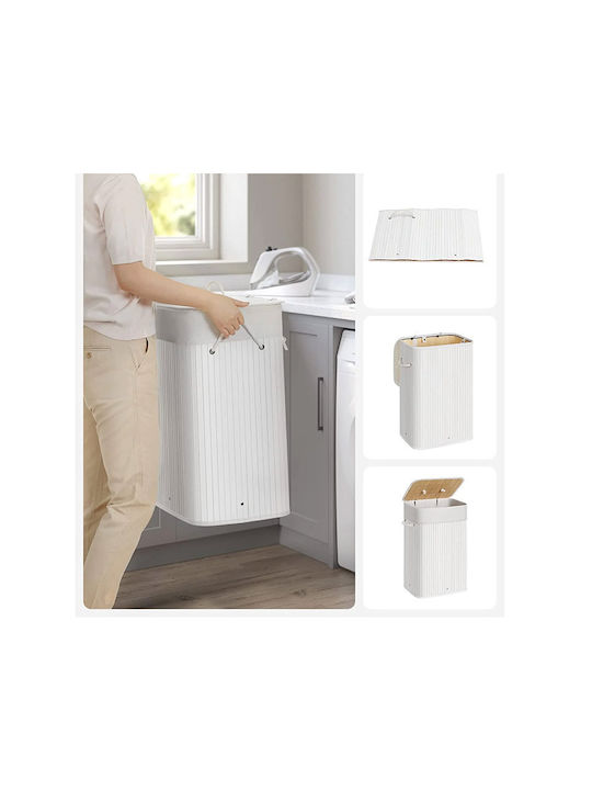 Songmics Collapsible Bamboo Laundry Basket with Lid Silver