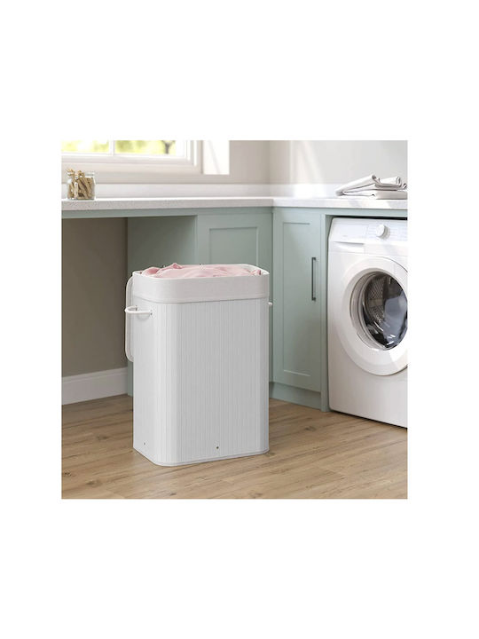 Songmics Collapsible Bamboo Laundry Basket with Lid Silver