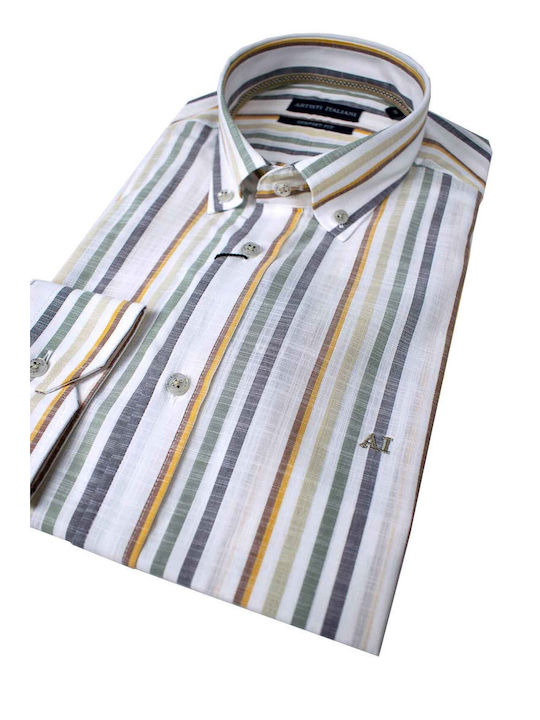 Artisti Italiani Men's Shirt Long Sleeve Striped Multicolour