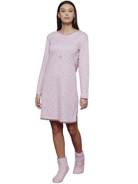 Noidinotte Winter Baumwolle Damen Nachthemd Rosa