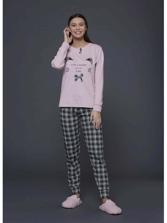 Noidinotte Winter Damen Pyjama-Set Baumwolle Rosa