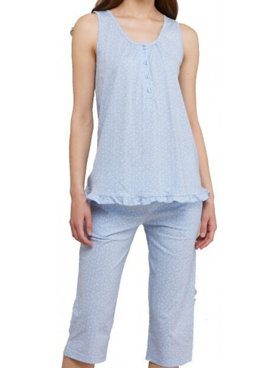 Noidinotte Women's Summer Cotton Pajama Blouse Light Blue