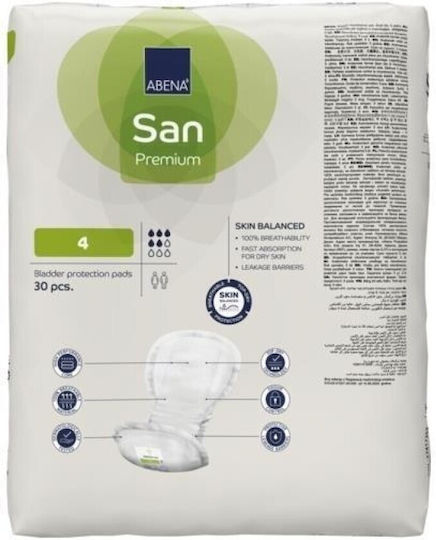 Abena San Premium No4 Unisex Σερβιέτες Ακράτειας Κανονικής Ροής 5 Σταγόνες 30τμχ