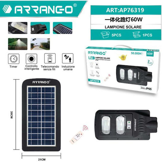 Arrango Street Solar Light 60W with Motion Sensor, Photocell and Remote Control IP65
