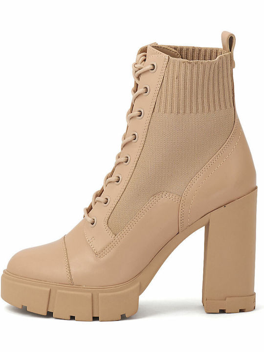 Aldo Rebel Women's Leather High Heel Boots Beige