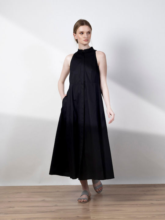 Summer Midi Shirt Dress Knitted Black