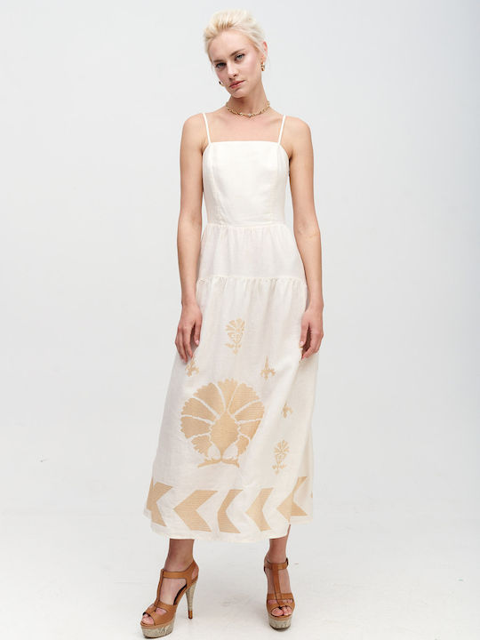Greek Archaic Kori Summer Maxi Dress Beige