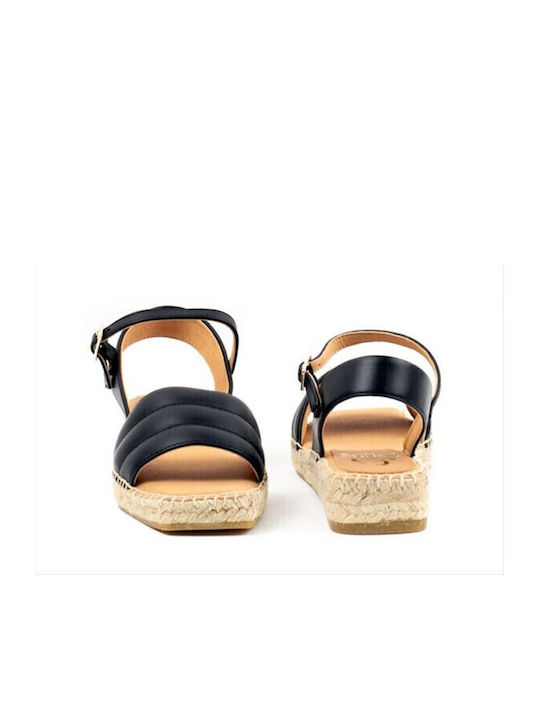 Leather Women's Flat Sandals with Strap in Black Color
