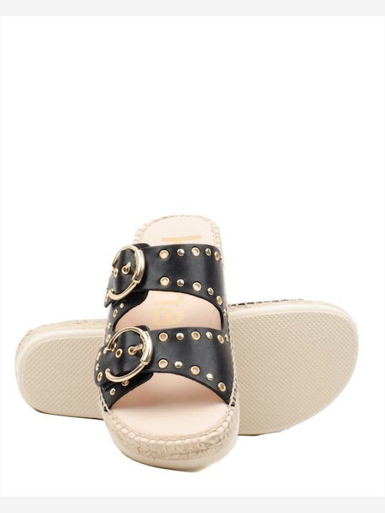 Leather Women's Flat Sandals in Black Color