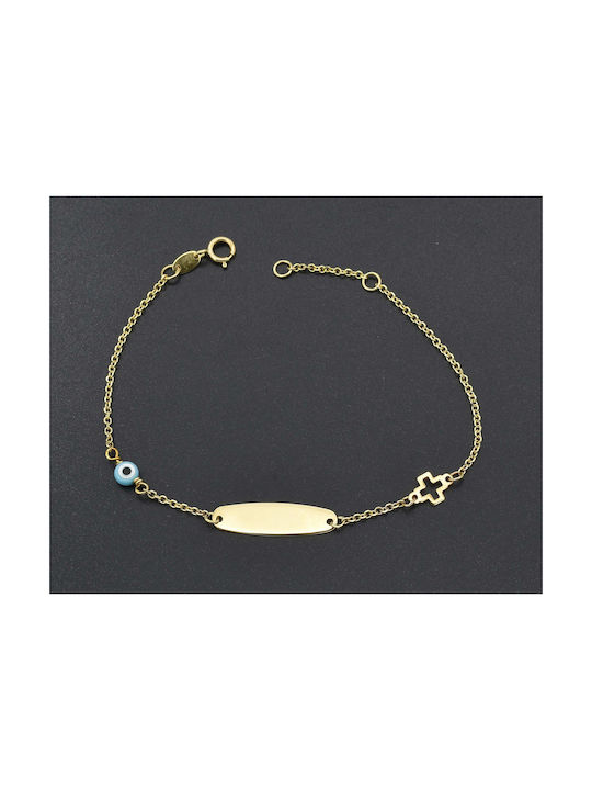 Kids Bracelet ID from Gold 9K with Evil Eye & Σταυρό