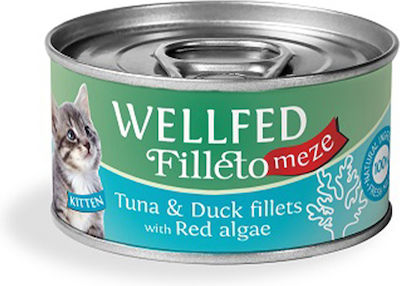 Wellfed Filleto Meze Kitten Храна за мокри котешки хранилки за малки котки с Може да с Патица / Риба тон 70гр 1бр 14551