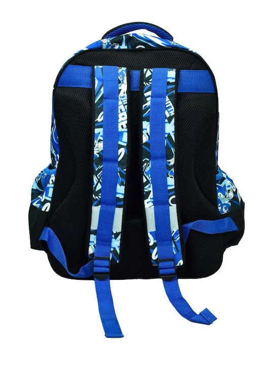 Gim Sonic The Hedgehog Classic School Bag Backpack Elementary, Elementary Black with Water Bottle Holder 27Liters