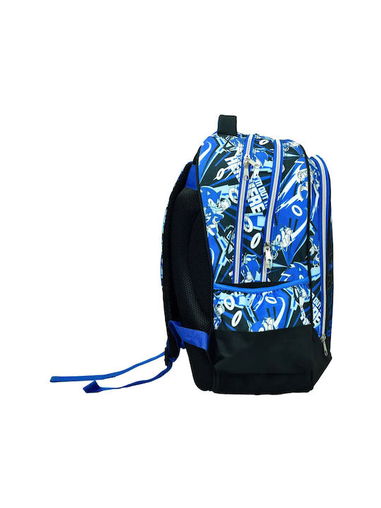 Gim Sonic The Hedgehog Classic School Bag Backpack Elementary, Elementary Black with Water Bottle Holder 27Liters