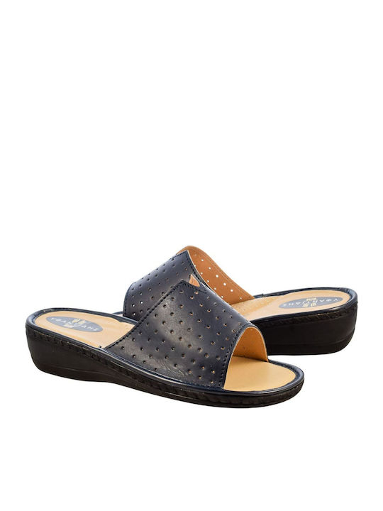 Leather Women's Flat Sandals Anatomic in Navy Blue Color