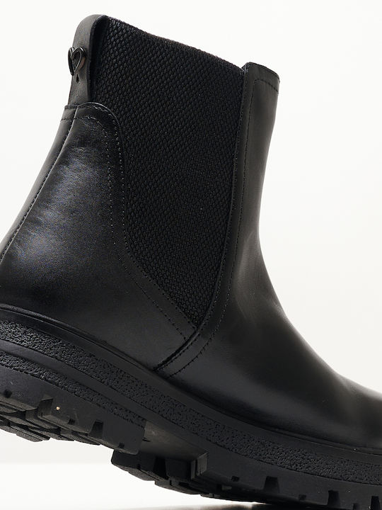 Ghete Dama Chelsea De Piele Cu Toc Mediu Negre
